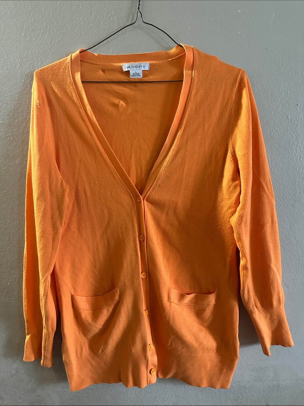 Liz Claiborne Bright Orange V-Neck Button Cardigan size Large collage preppy